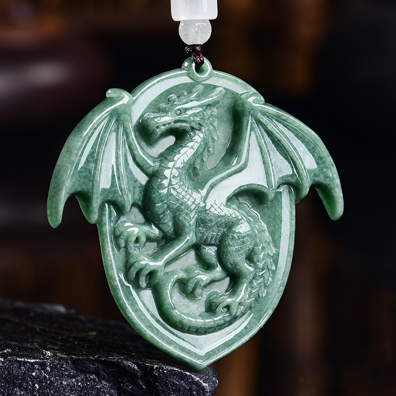 Necklaces - Collier pendentif Dragon en jadéite birmane