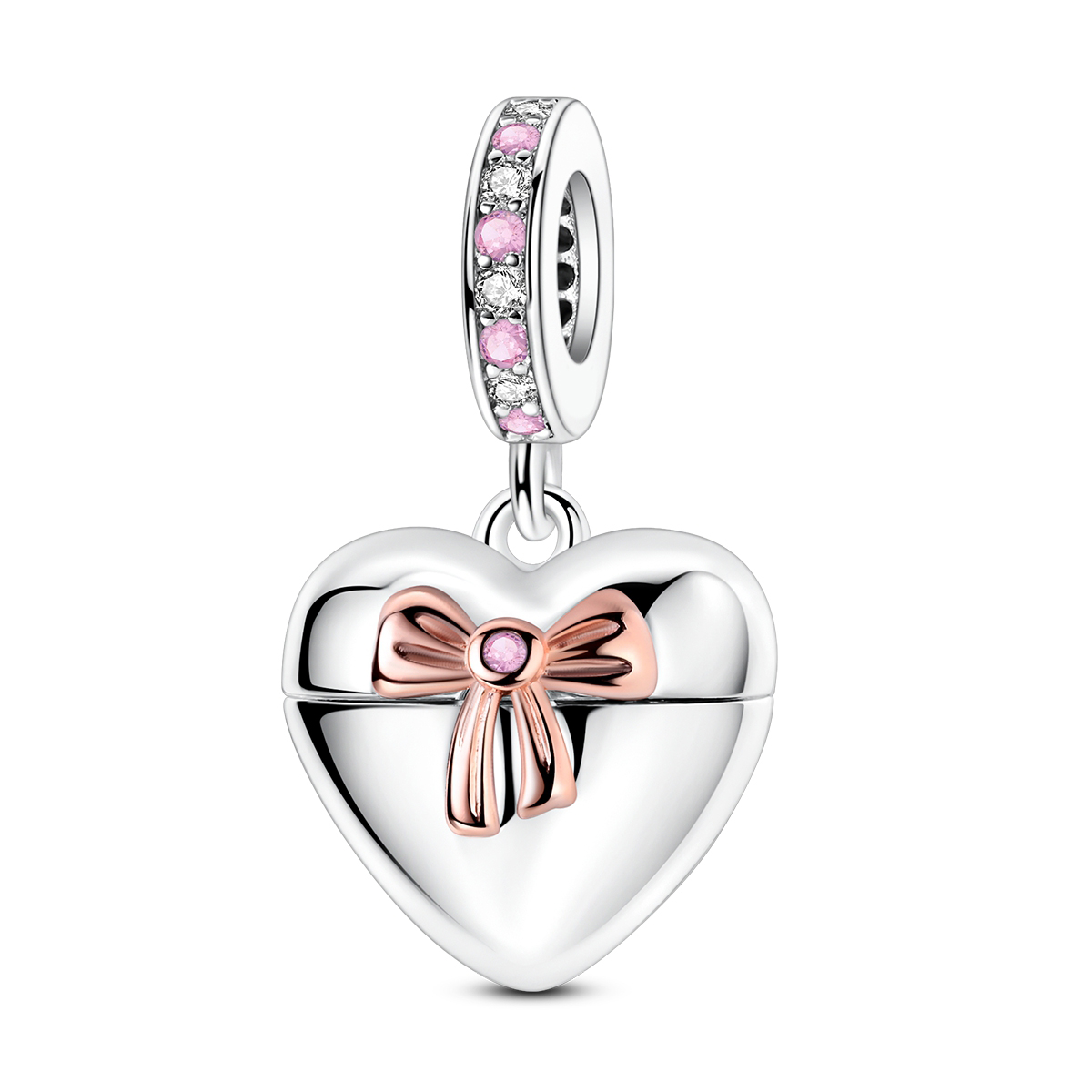 Heart Locket Necklace Photo - Breloques Cœur et Nœud Bicolores en