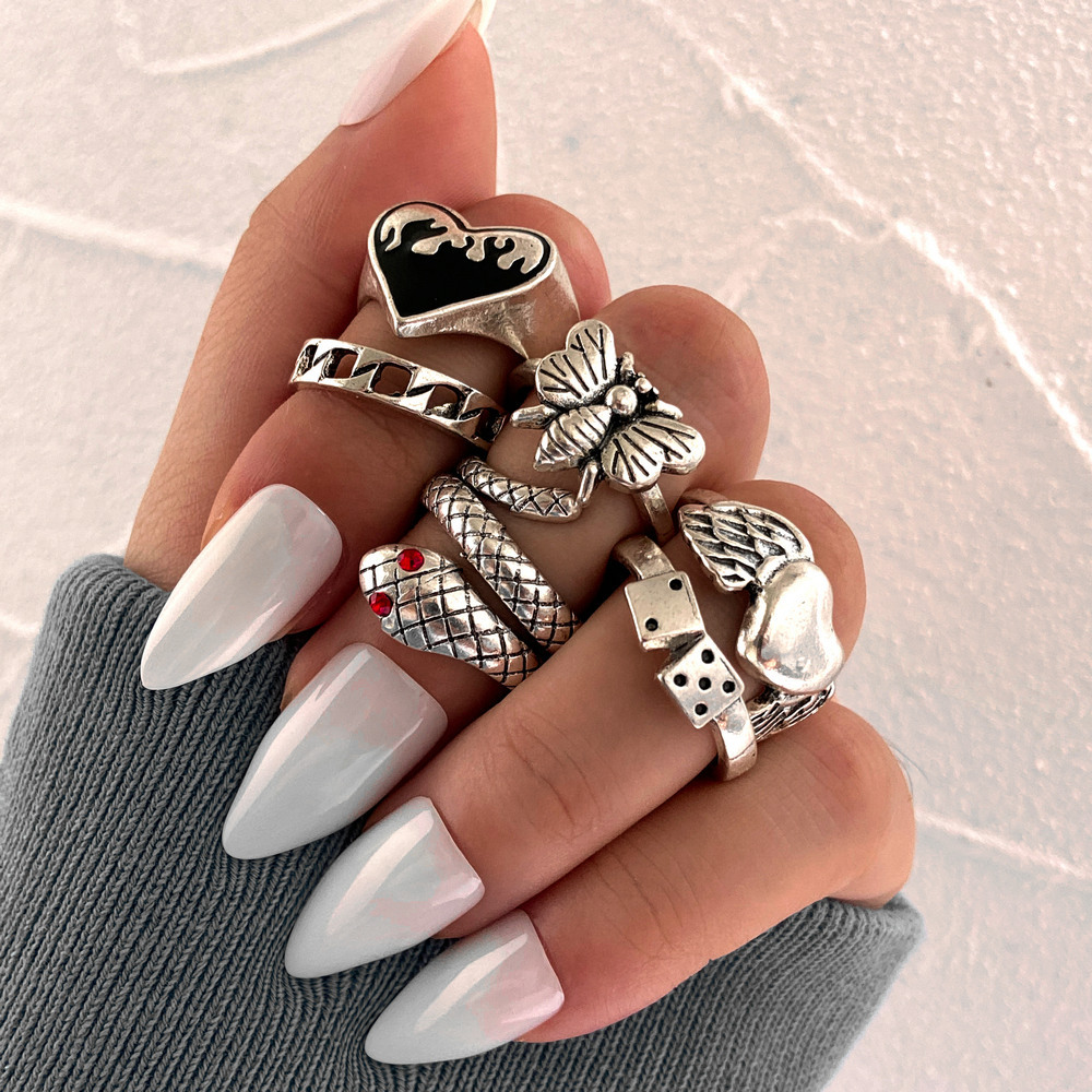 Vintage Punk Knuckle Rings Set - Ensemble de 6 bagues vintage de
