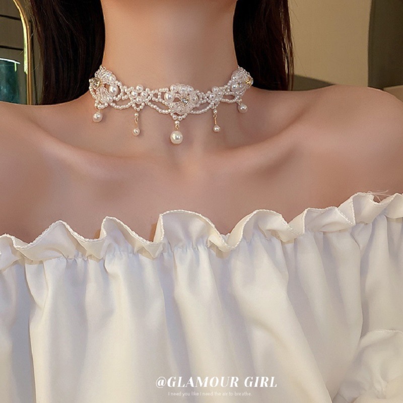 Collier ras du cou en perles V - Pearl Choker Necklace Vintage avis et prix