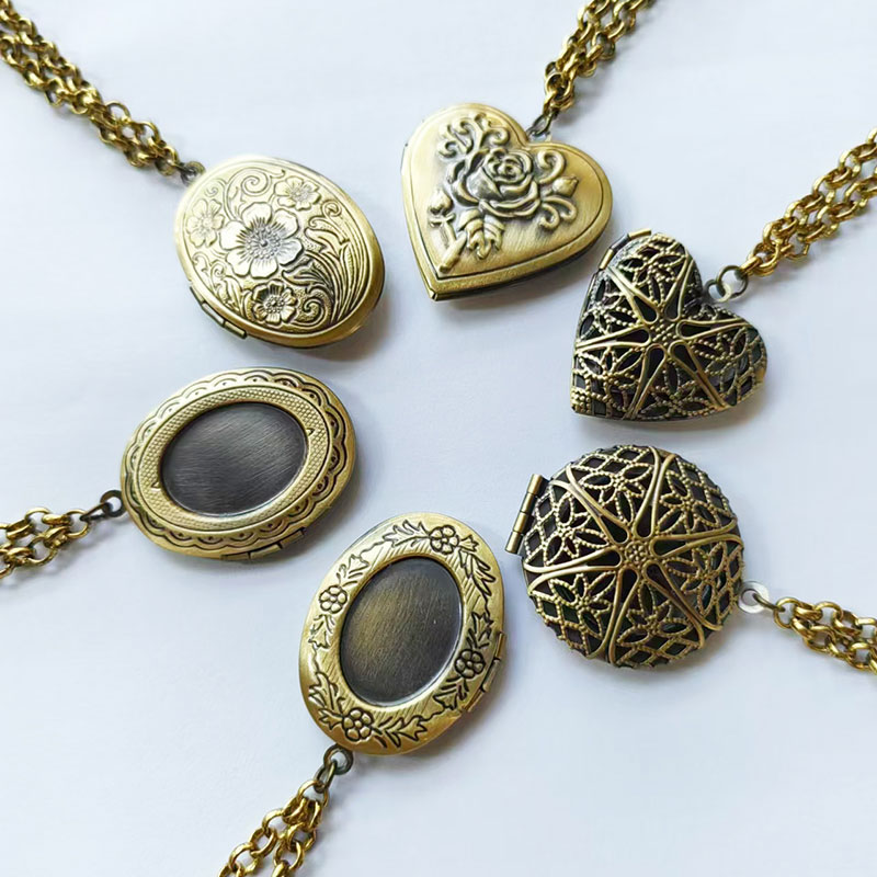 Médaillon en bronze antique po - Heart Locket Necklace Photo avis et prix